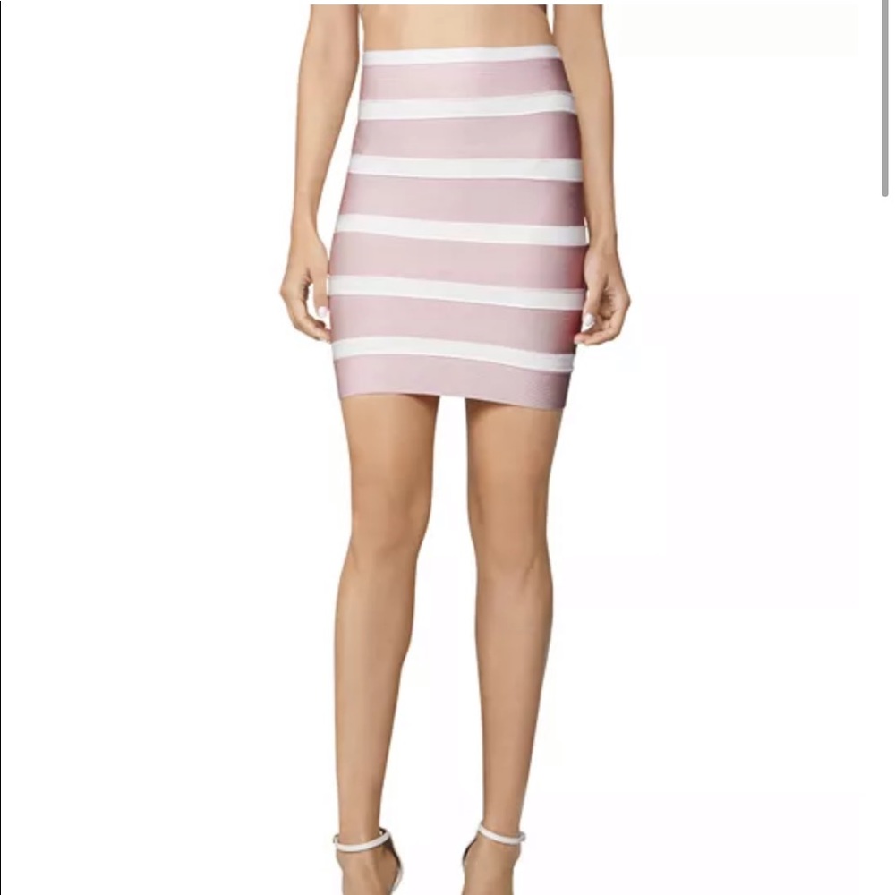 Herve Leger Pink White Striped Mini Skirt